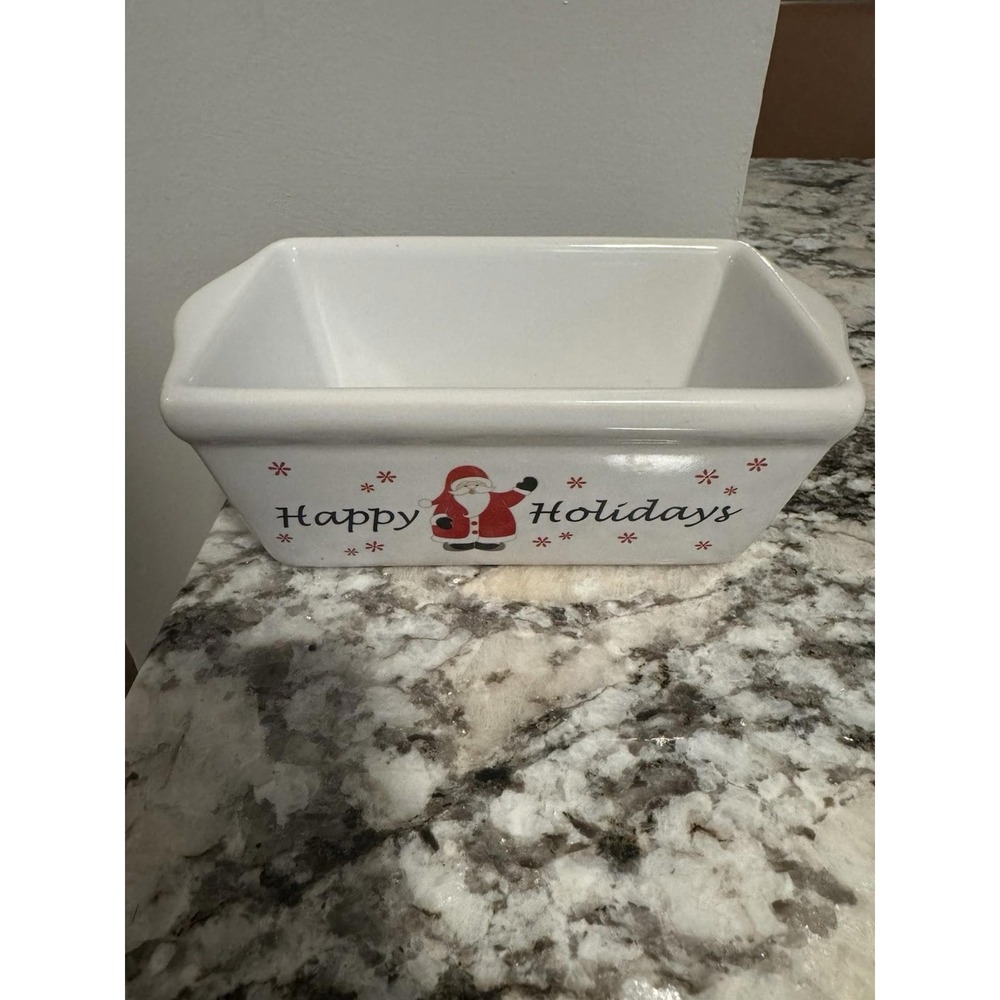 Michael's Stoneware Christmas White Ceramic Happy Holidays Mini Loaf Pan